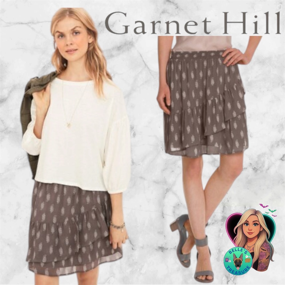 Garnet Hill Womens Medium Ruffled Silk Skirt Paisley Tiered Brown Boo Clean Girl